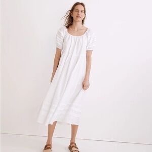 Madewell Pintuck easy midi dress, white, medium NWOT